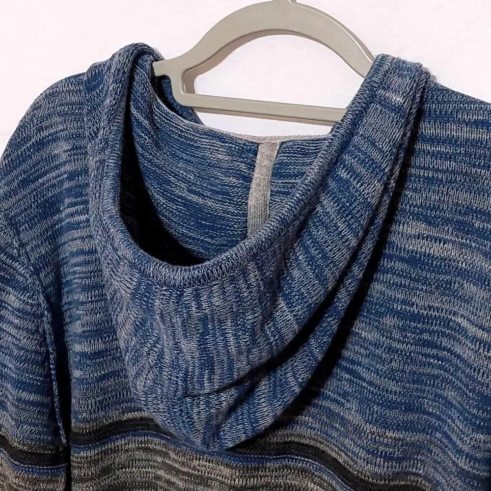 F/X Fusion Men's XXL Pullover Striped Knit Hoodie Sweater Button Up‎ Blue Gray